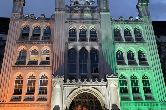 Guildhall lit up in Indian and Pakistani flag colours to mark 75 years of independence