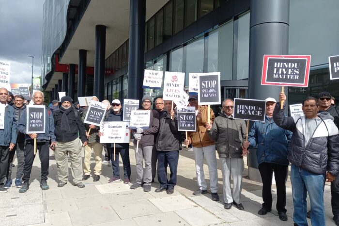 British Hindu community members protest outside The Guardian’s headquarters
