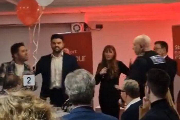 Protester confronts Angela Rayner at fundraiser